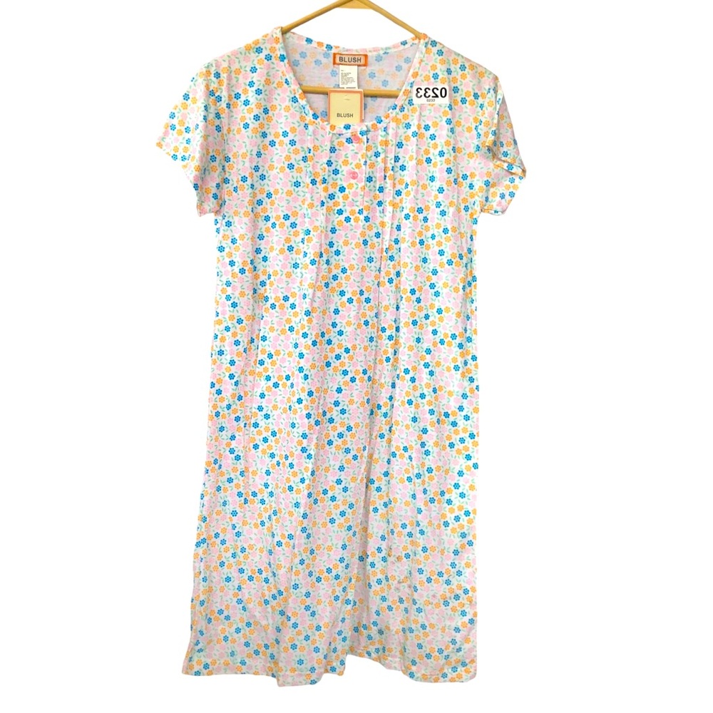 (233) Blush Colorful Small Floral Print Nightgown House Robe (Lg)